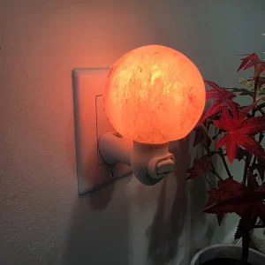Himalayan Salt Globe Night Light with Warm Amber Glow – Plug-In Pink Salt Sphere Lamp by Premier Halite – Natural Crystal Nightlight for Bedroom, Nursery, Bathroom – USA & Canada