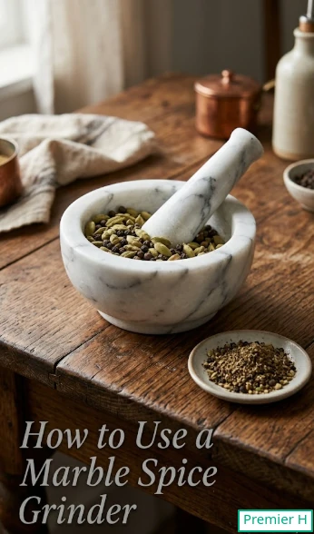 image showing feature title of how to use marble spice grinder