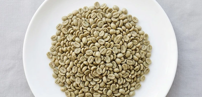 Raw green coffee beans before roasting showing natural pale green color and dense texture with higher nutritional content