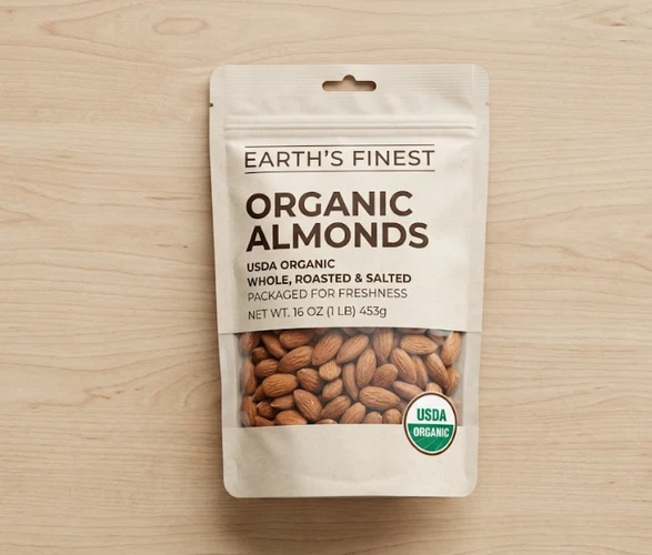 Close-up of food packaging on a plain countertop showing the official USDA Organic certification seal