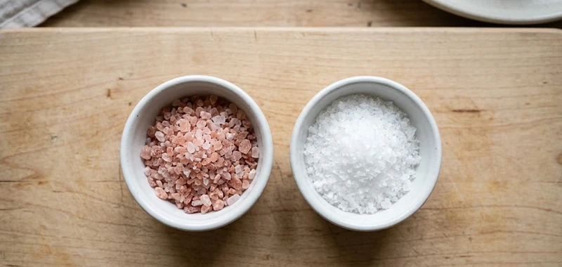 this image showing example of himalayan salt vs pink salt comparison