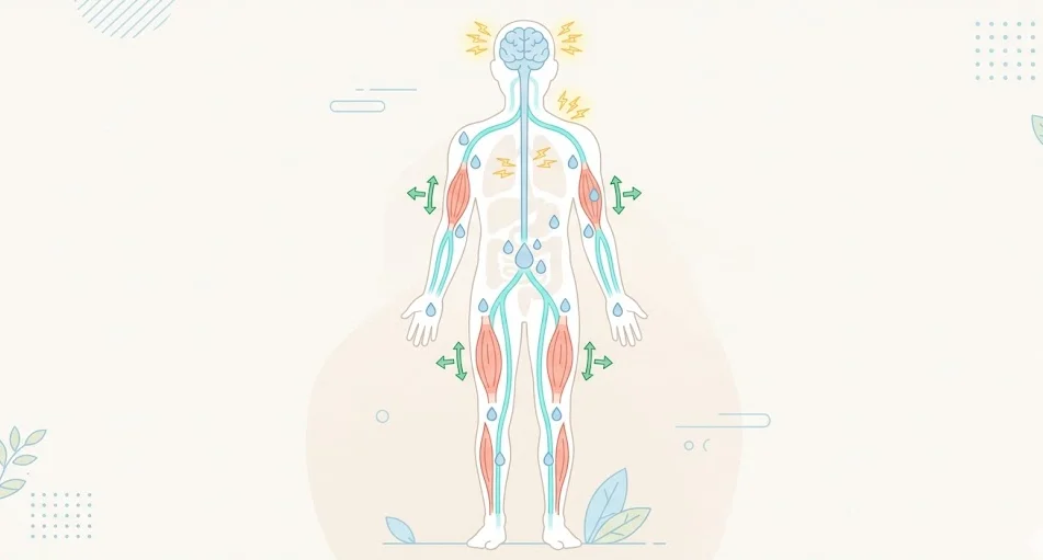 Simple illustration showing sodium supporting nerves, muscles, and fluid balance in the human body