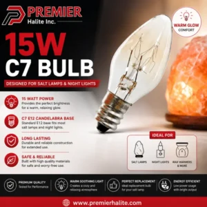 15W C7 bulb Himalayan Salt Lamp Bulb by Premier Halite – E12 replacement bulb for salt lamps, night lights, and wax warmers