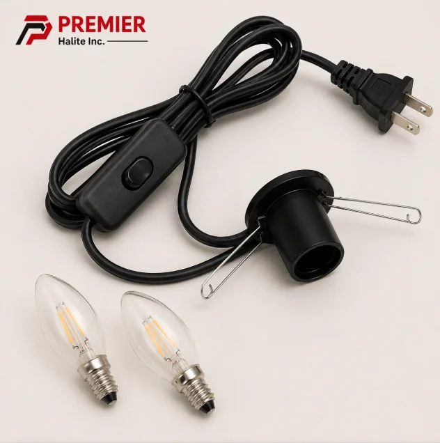 5ft C7 Light Cord with 2 Bulbs– Clip-In E12 Socket for Salt Lamps