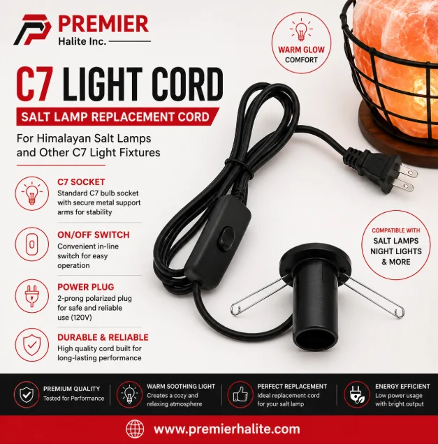Shiny　ライトセードのみ 5ft C7 Light Cord with 2 Bulbs– Clip-In E12 Socket for Salt Lamps